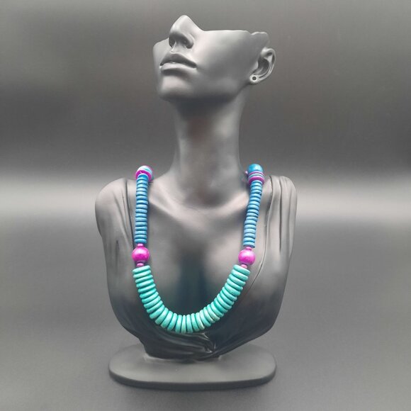 Handmade Turquoise‎ & Purple Beaded Necklace With Screw Clasp - Picture 2 of 6